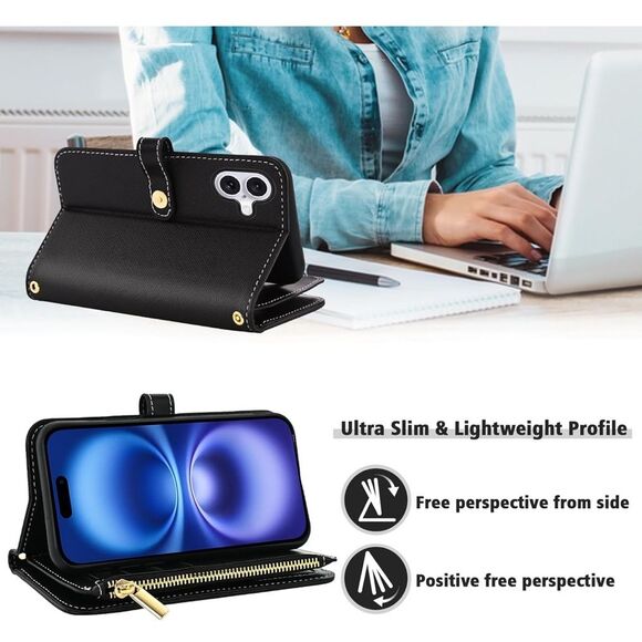 iPhone 16 6.1” Case Wallet Case Floral Wristlet Black Card Holder Phone FC2 - Picture 3 of 8